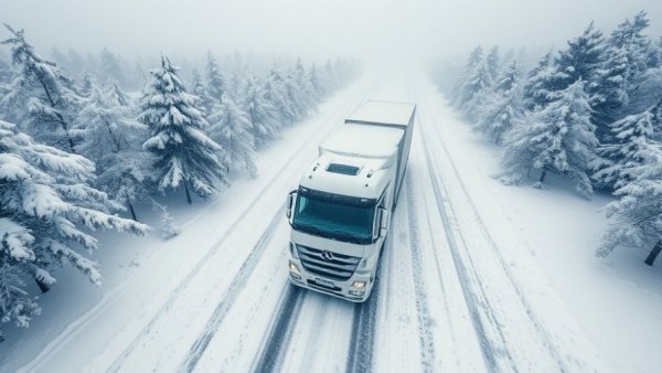 Truck stranded in heavy snowstorm impacting US supply chain.