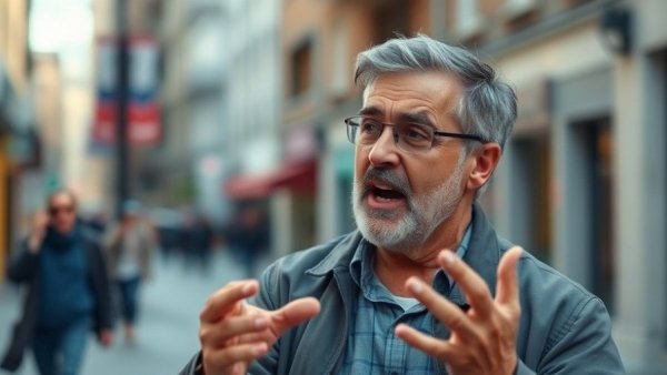 Man gesturing while talking, urban street scene, Prince Harry NATO troops respect