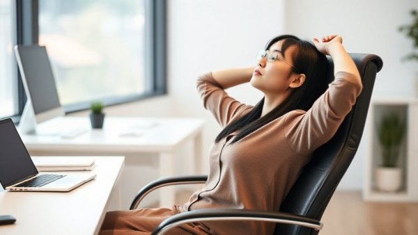 Woman doing exercises to improve posture seated in an office.