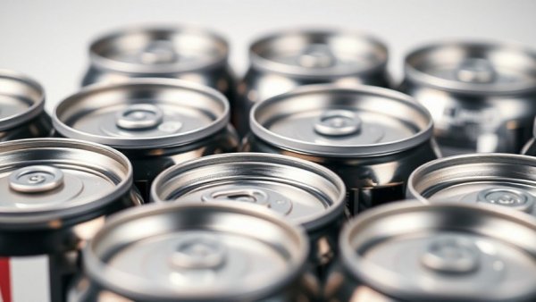 Close-up of energy drink cans highlighting their shiny texture and vibrant colors.