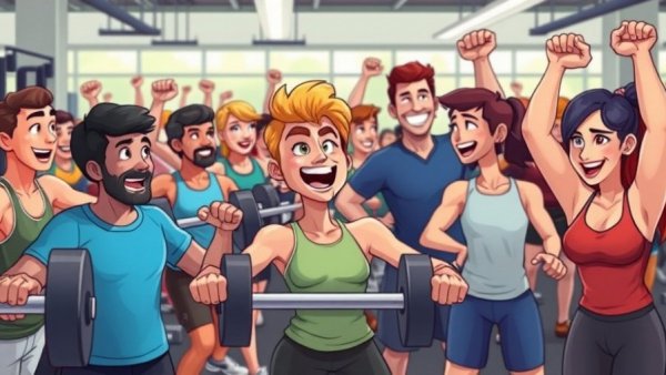 Colorful cartoon gym scene depicting health and wellness in Vancouver