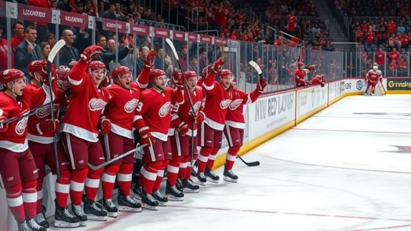 Detroit Red Wings victory celebration with players on ice.