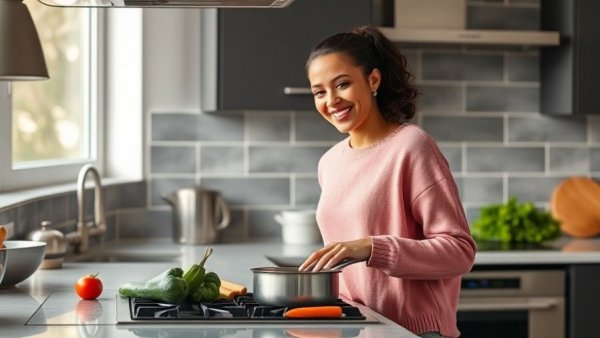 Veld grape extract supports metabolism, woman cooking in kitchen.