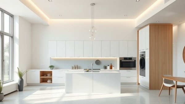 Modern minimalist kitchen 2026 with open layout and sleek design.