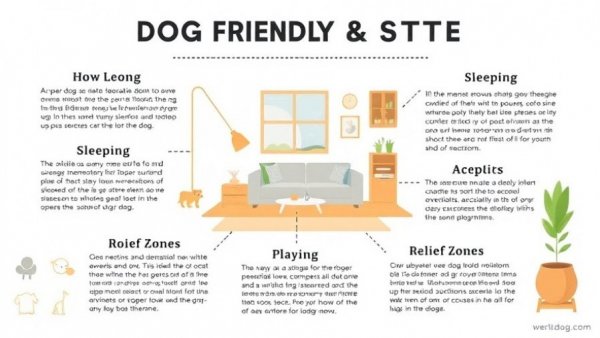 Infographic on dog-friendly home zones: sleeping, play, relief.