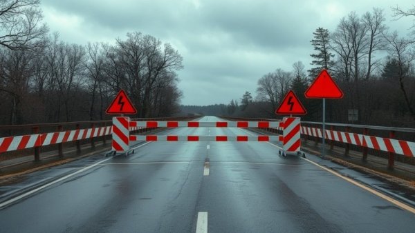 Westham Island bridge closure with road closed signs and barriers.