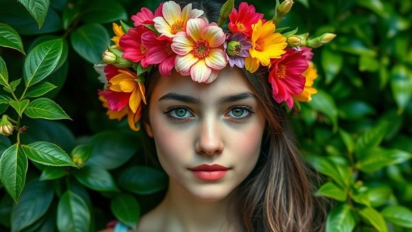 Flower matches your aura: woman with flower crown.