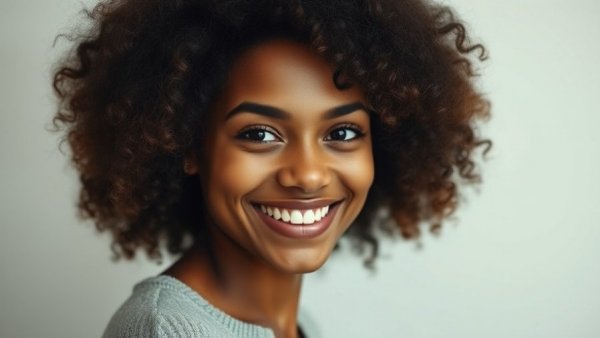 Smiling woman with curly hair indoors, AI in cold case investigations.