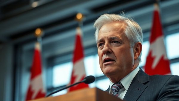 Canada GST rebate boost announcement by an older man with flags in the background