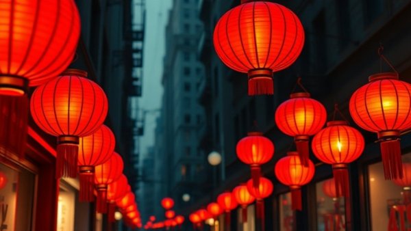 Vibrant red lanterns illuminate city for Vancouver BC events.