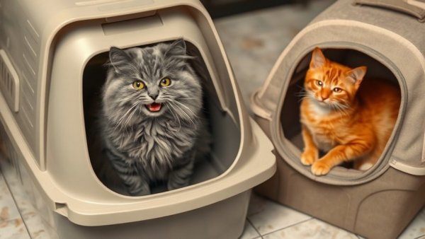 Vancouver pets: cats in litter box and pet carrier.