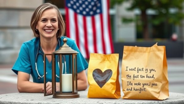 Memorial setup for a nurse featuring a photo, candle, and message - Denver health news.