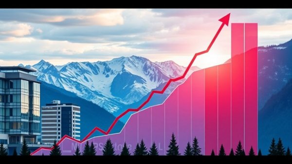 Graph of British Columbia economic growth 2026 with buildings and mountains.
