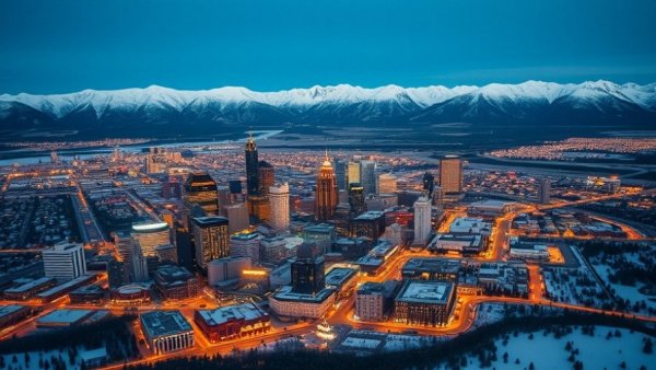 Aerial view of Denver at dusk for Valentine's Day ideas