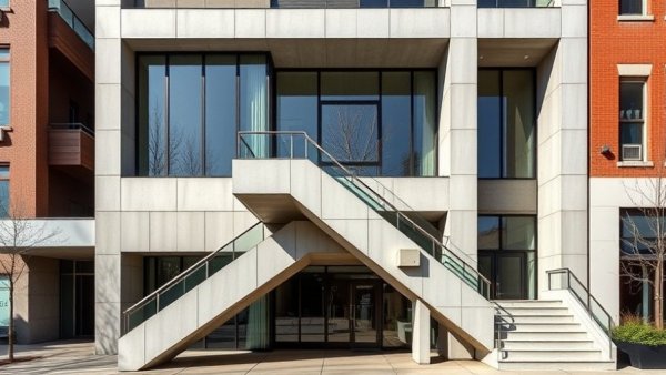 Contemporary urban building in Cherry Creek with concrete staircase.