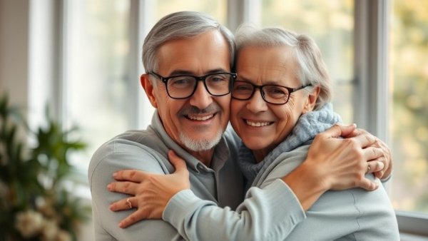 Elderly man and young girl sharing an emotional bond indoors.
