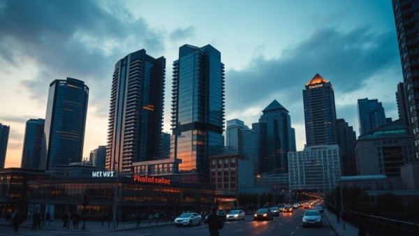 Stunning Vancouver cityscape with skyscrapers at twilight.
