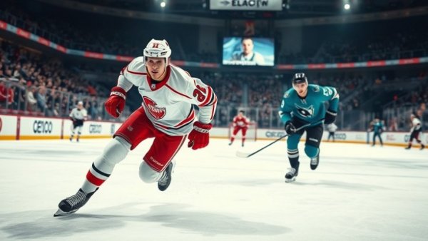 Hockey players in action during a game, showcasing intensity.