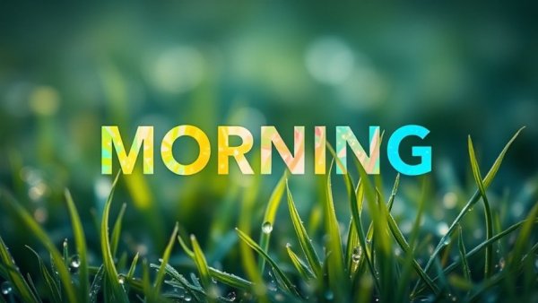 Morning-themed graphic with medical symbols and text, vibrant colors.