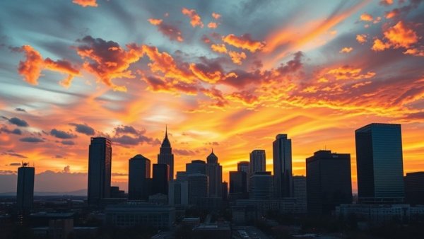 Colorado skyline during sunset reflecting population trends.