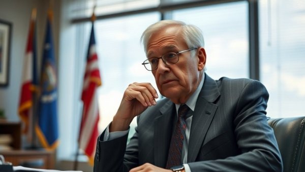 Businessman in office with thoughtful gaze, related to tariffs on oil imports to Cuba.