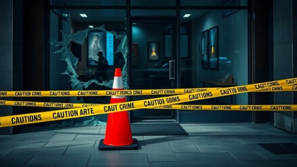 Caution tape at storefront during extortion crisis in Surrey.