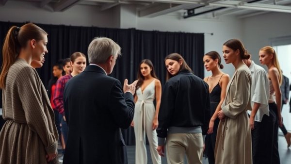 Fashion rehearsal depicting entertainment in Denver with professional coaching, models learning.