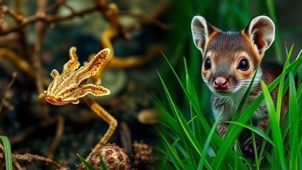 Identify obscure animals: leafy sea dragon and unique mammal.