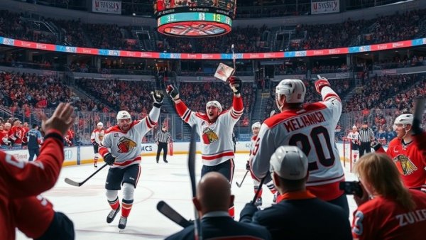 Vancouver Canucks players celebrating goal in an electrifying hockey match.