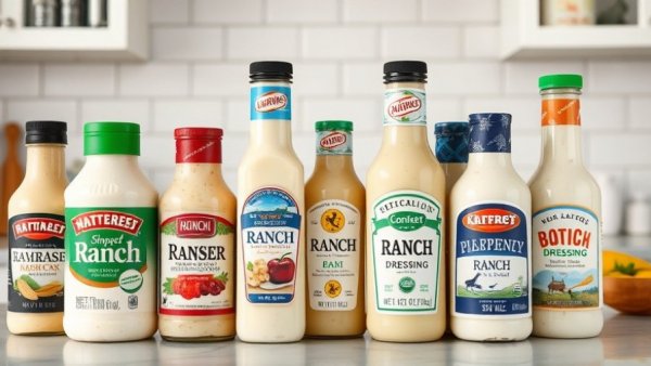 Best bottled ranch dressing arranged on a kitchen counter, showcasing variety.