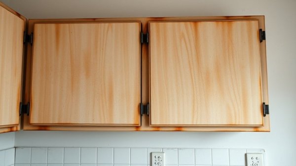 Dusty kitchen cabinets with grease buildup prevention tips.
