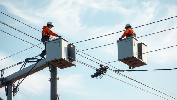 Technicians working on power lines in Colorado for Xcel power shutoffs.