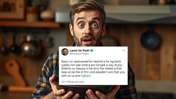 Wholesome internet moments: man surprised by restored cast iron pan and social media post.