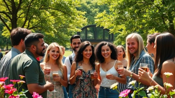 People enjoying year-round alcohol consumption in parks with a lively picnic.