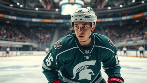 Vancouver Canucks prospect in Michigan State jersey during hockey game.