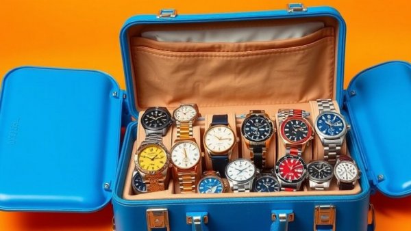 Diverse and colorful watch collection in a blue case for building a watch collection on a budget.
