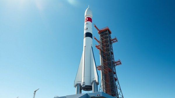 Artemis II rocket ready for launch under clear blue sky.