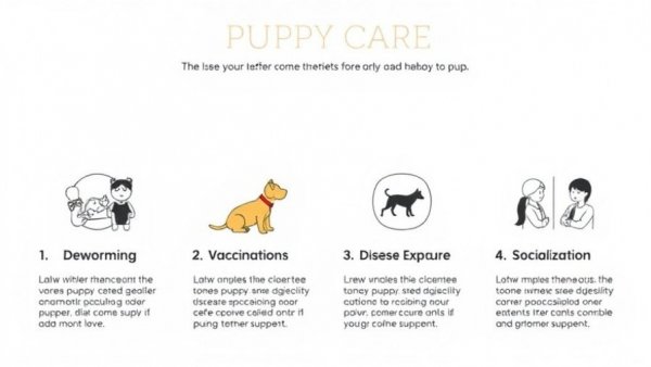 Puppy early-care timeline infographic for puppy welfare in Denver, detailing key care steps.