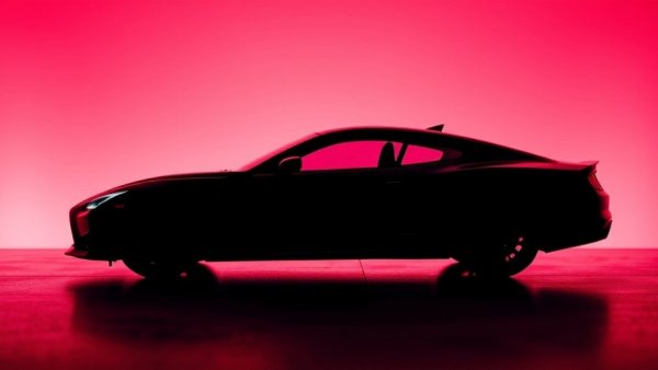 Minimalistic silhouette of modern car, abstract background.