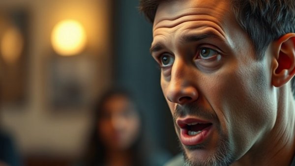 Dynamic close-up shot of person during controversy discussion.