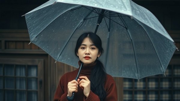 Woman with umbrella in peaceful pose, Valentine's Day 2026 horoscope themed.