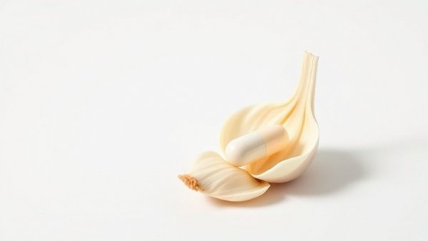 Garlic supplement capsule on a peel, promoting heart health.