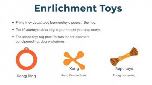 Dog enrichment toys infographic highlighting Kong Ring, Goodie Bone, Rope toys.
