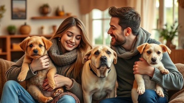 Happy couples with a small dog in a cozy environment, vancouver pets.