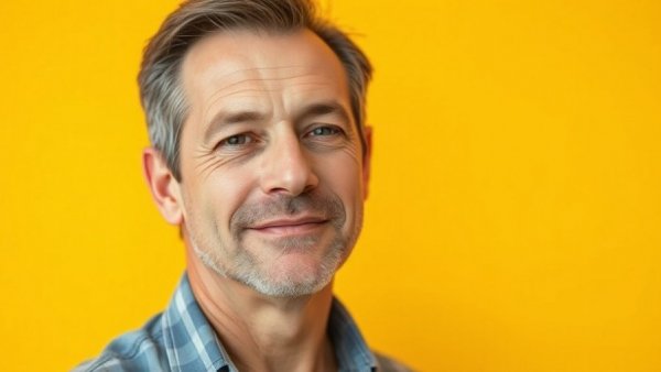Middle-aged man with relaxed expression in bright yellow setting