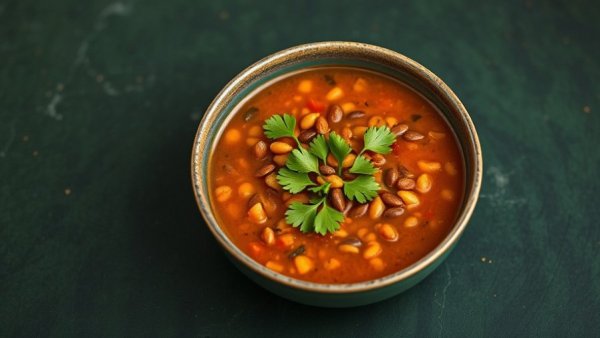 Vibrant spiced lentil soup garnished with cilantro for Ramadan iftar recipes.