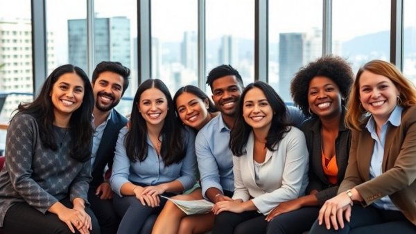 Technology Vancouver professionals in office setting, smiling group.