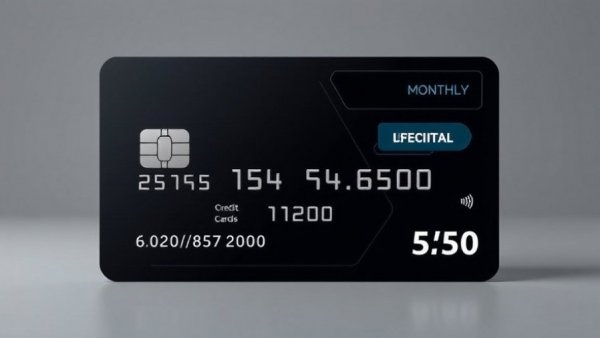 Sleek black credit card design with monthly fee notice.