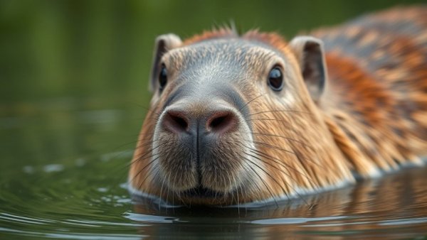 Close-up of capybara's face in water, Vancouver Pets