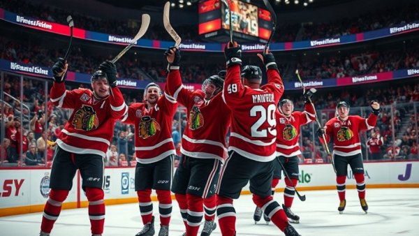 Vancouver Canucks players celebrating on the ice in a crowded arena.